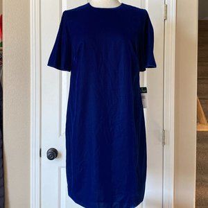 Ralph Lauren Akinlana Velvet Short Sleeve Lined Shift Dress Sapphire Royal Blue